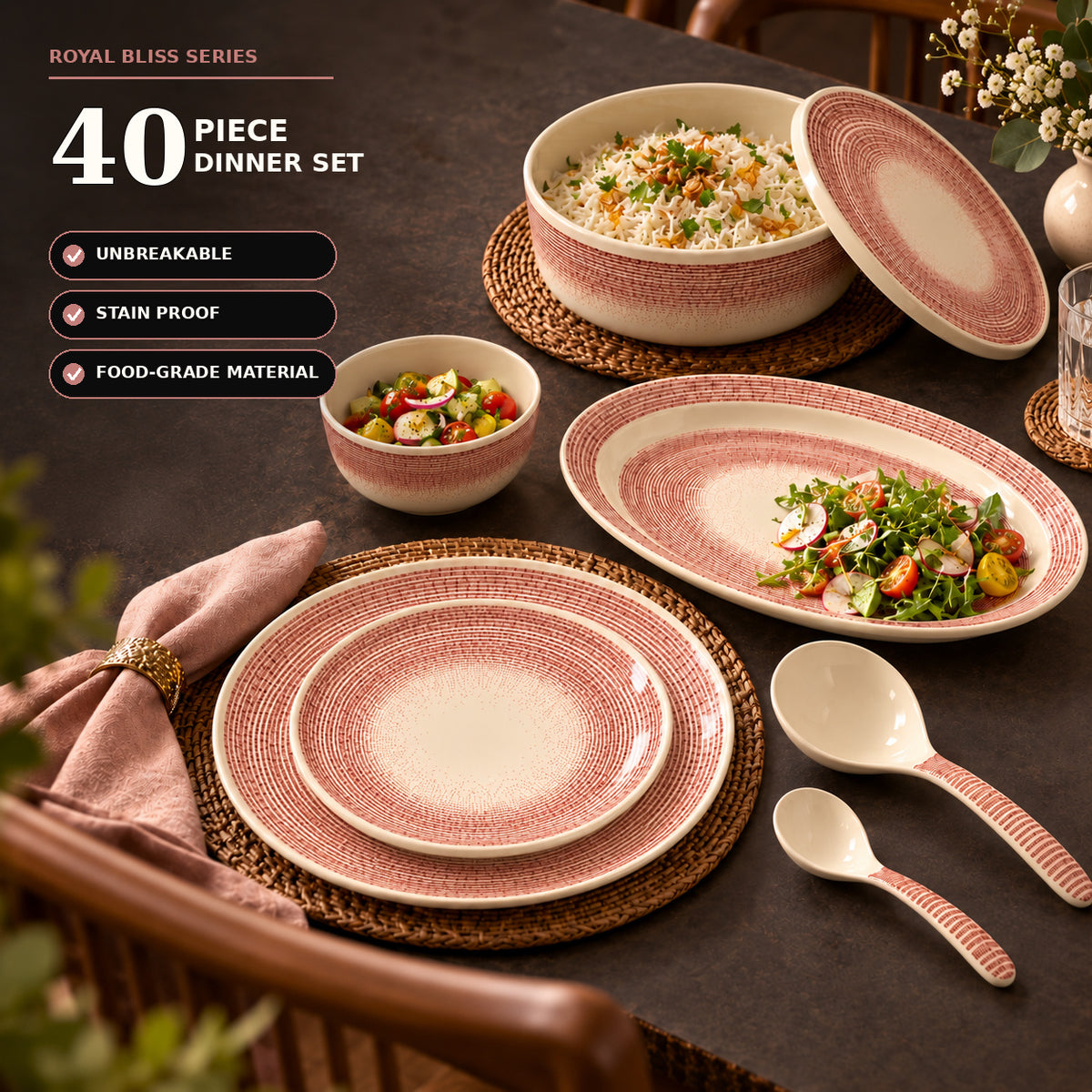 Ofeeco Royal Bliss Rose Fade 40-Piece Dinner Set