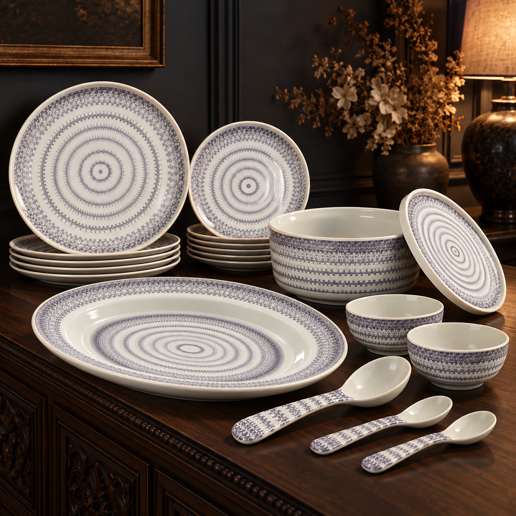 Ofeeco Royal Bliss Grey Woven 40-Piece Dinner Set