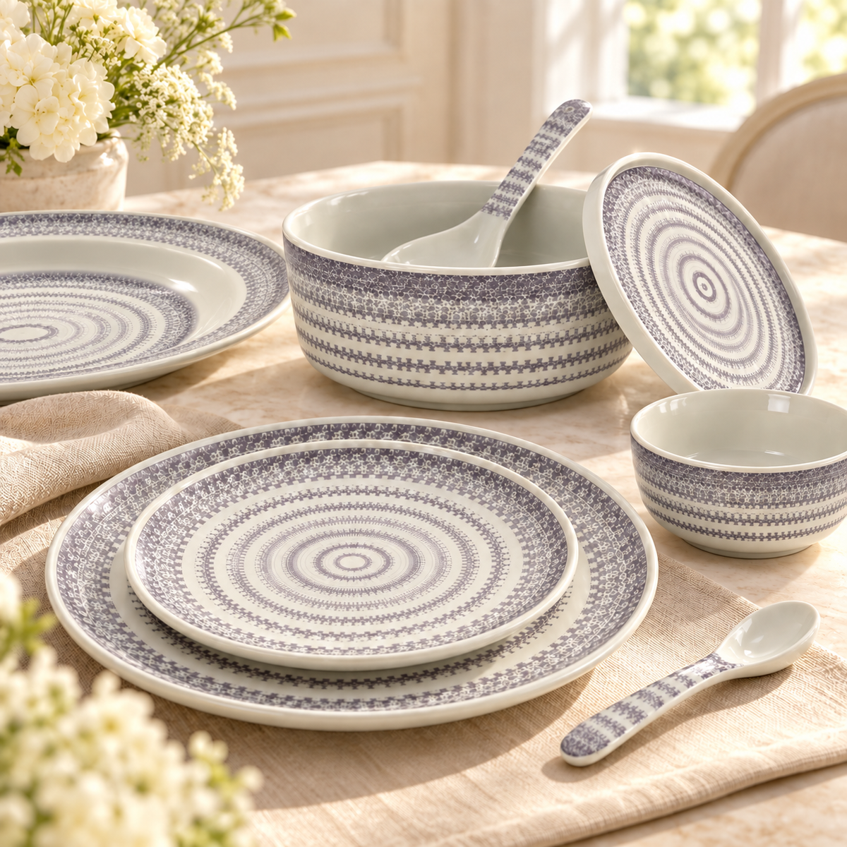 Ofeeco Royal Bliss Grey Woven 40-Piece Dinner Set