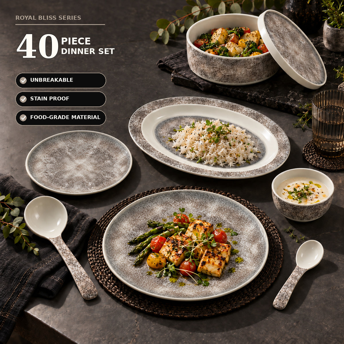 Ofeeco Royal Bliss Smoky Stone 40-Piece Dinner Set