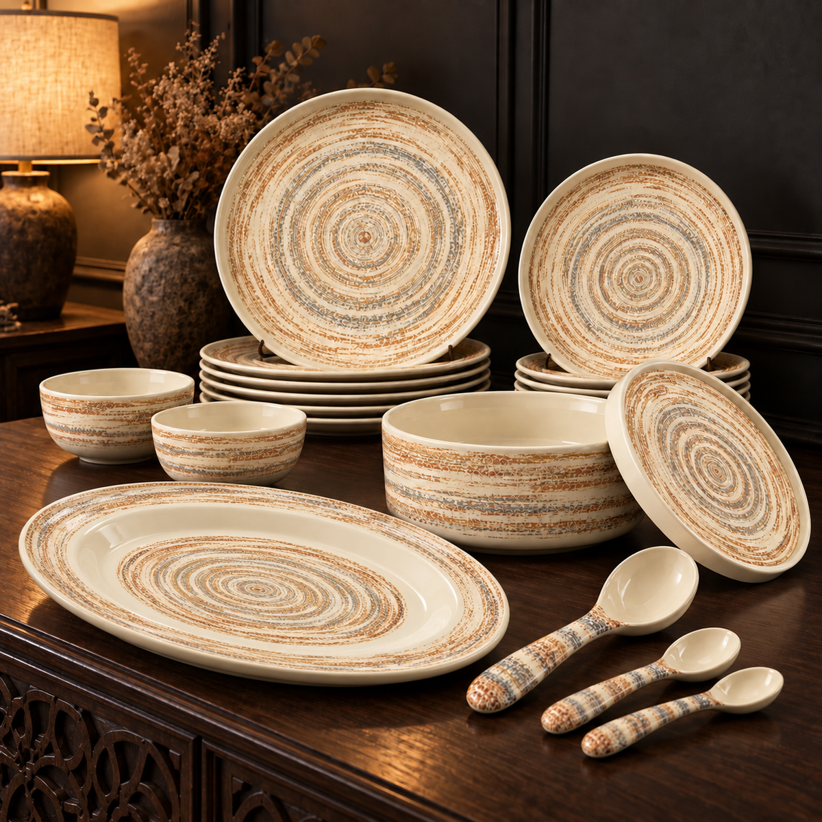 Ofeeco Royal Bliss Brushed Rings 40-Piece Dinner Set