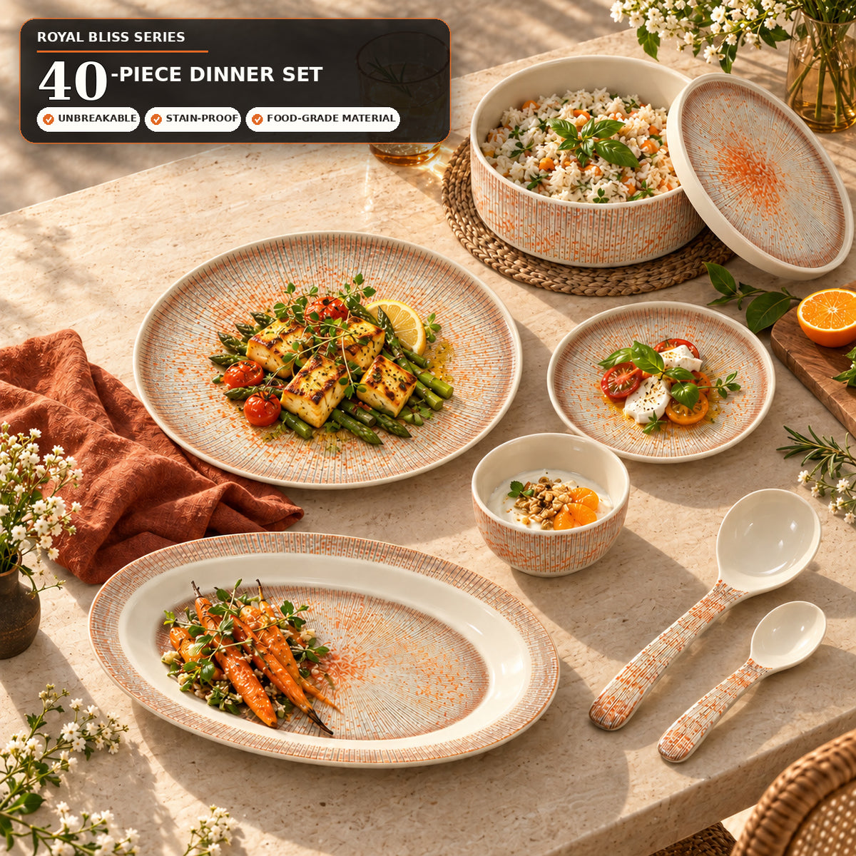 Ofeeco Royal Bliss Orange Sunburst 40-Piece Dinner Set