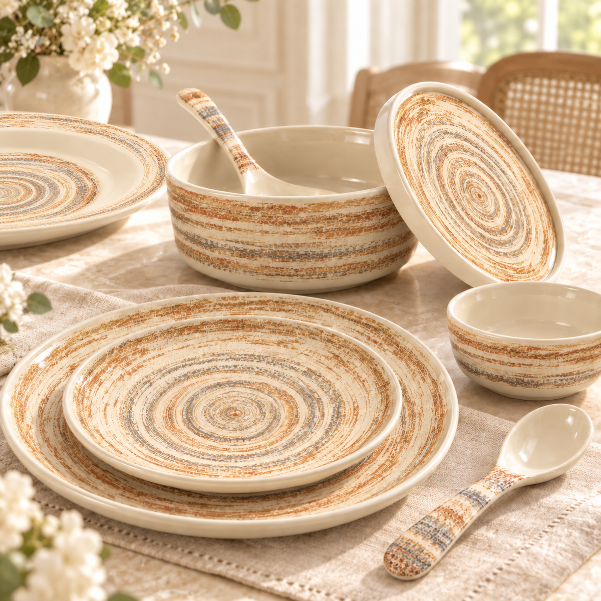 Ofeeco Royal Bliss Brushed Rings 40-Piece Dinner Set