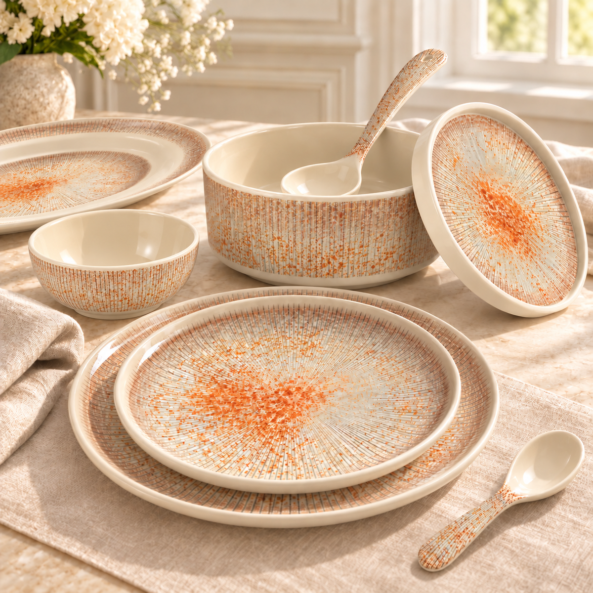 Ofeeco Royal Bliss Orange Sunburst 40-Piece Dinner Set