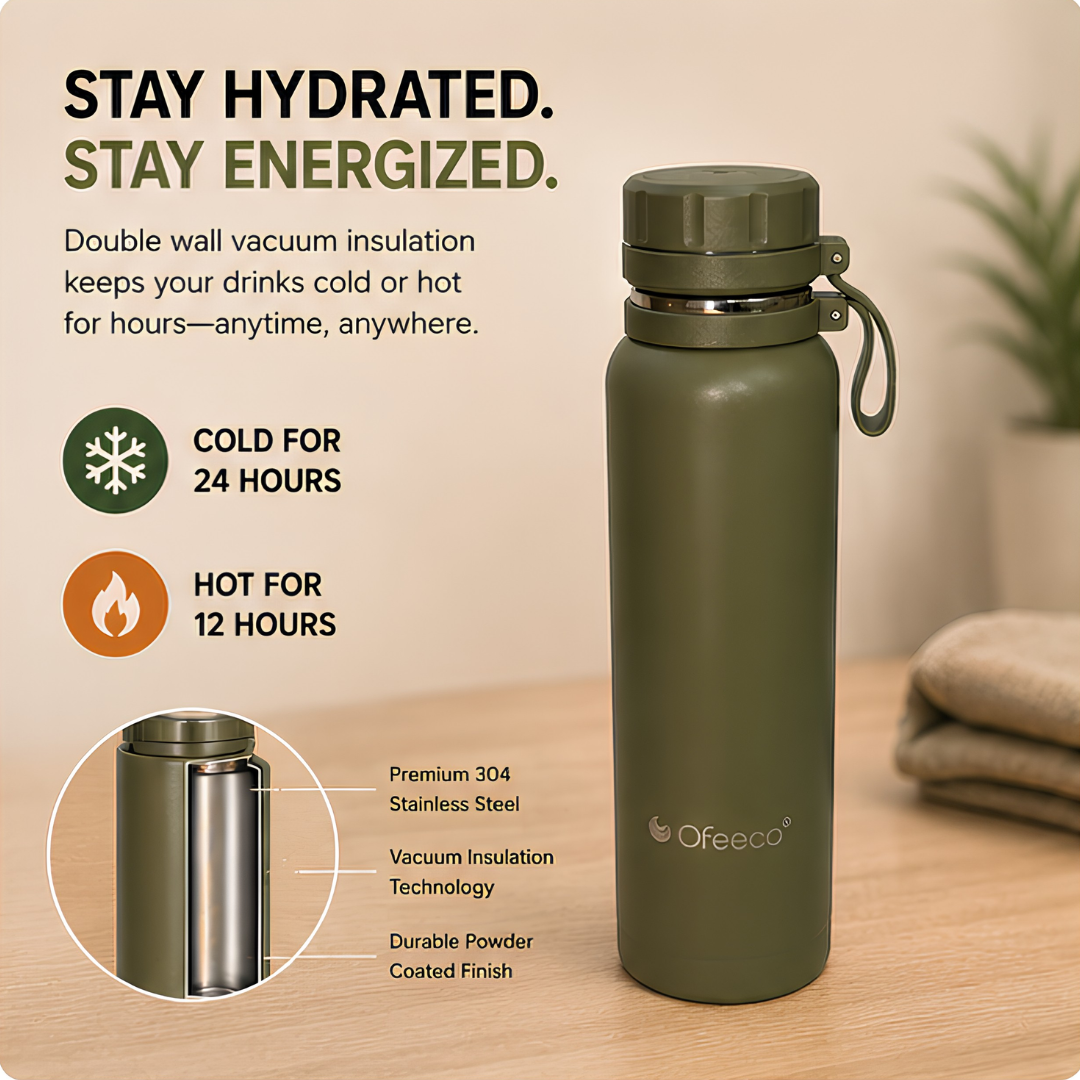 Ofeeco ThermoCore Bottle | Double Wall Insulated Leakproof Bottle