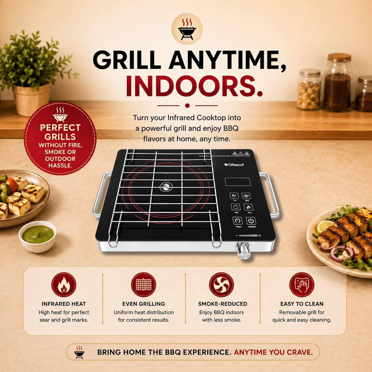 Ofeeco 2200W Infrared Induction Cooktop