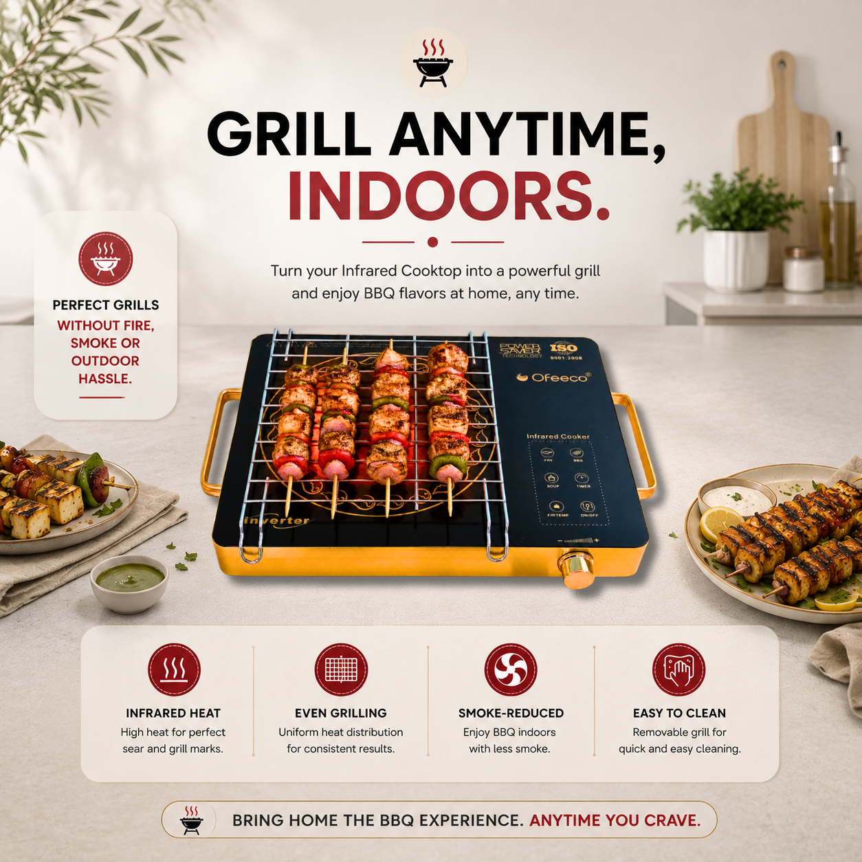Ofeeco 2500W Infrared Induction Cooktop with Grill Rack