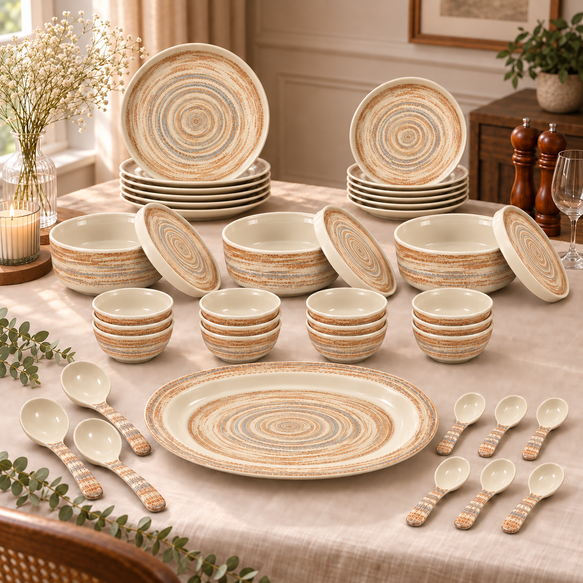 Ofeeco Royal Bliss Brushed Rings 40-Piece Dinner Set