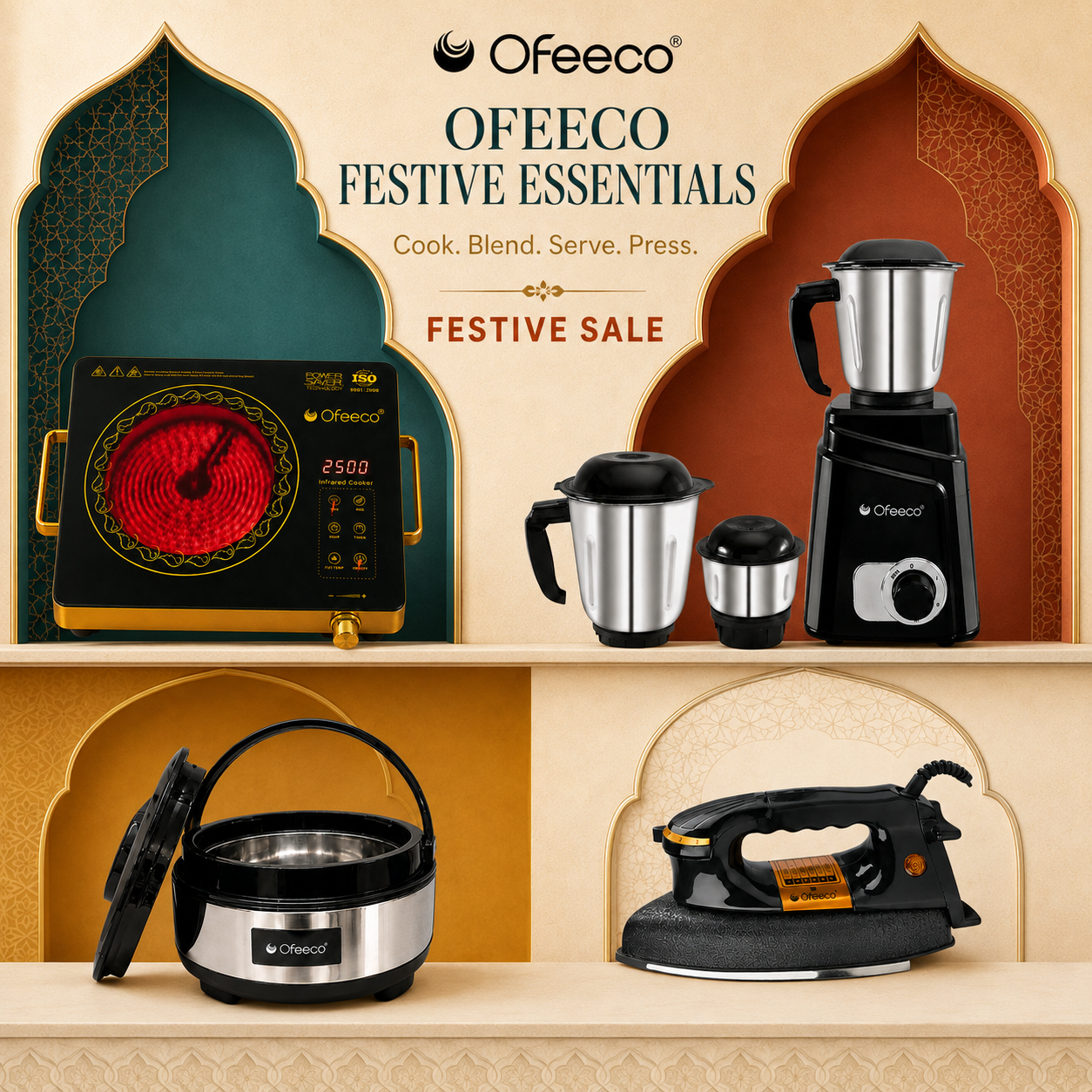 Festival Bundles - Dry Iron | Infrared Cooktop | Mixer Grinder | Casserole