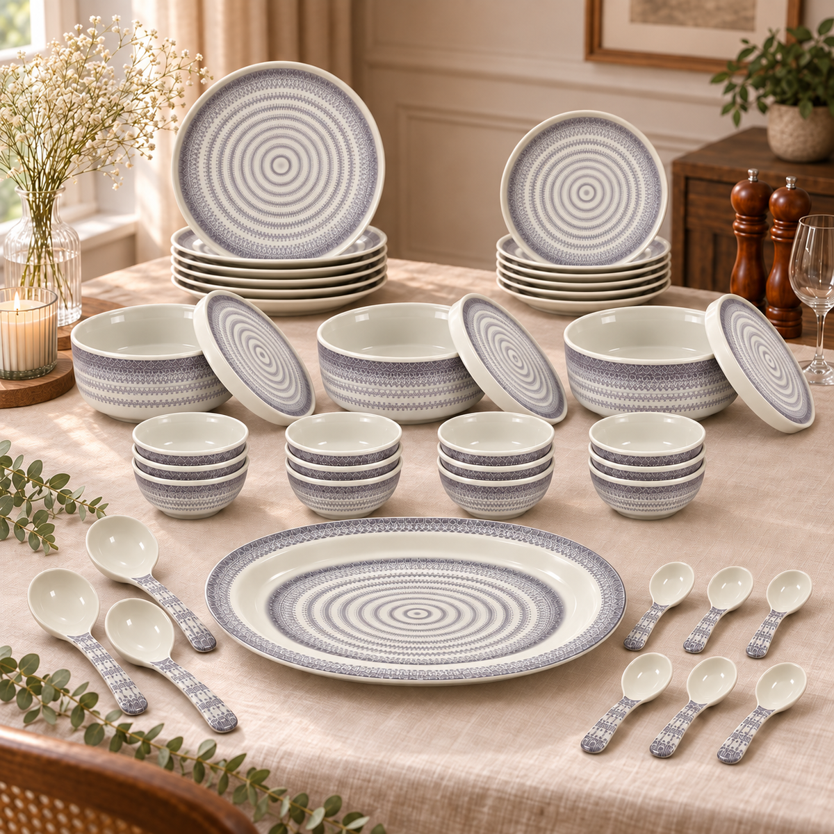 Ofeeco Royal Bliss Grey Woven 40-Piece Dinner Set
