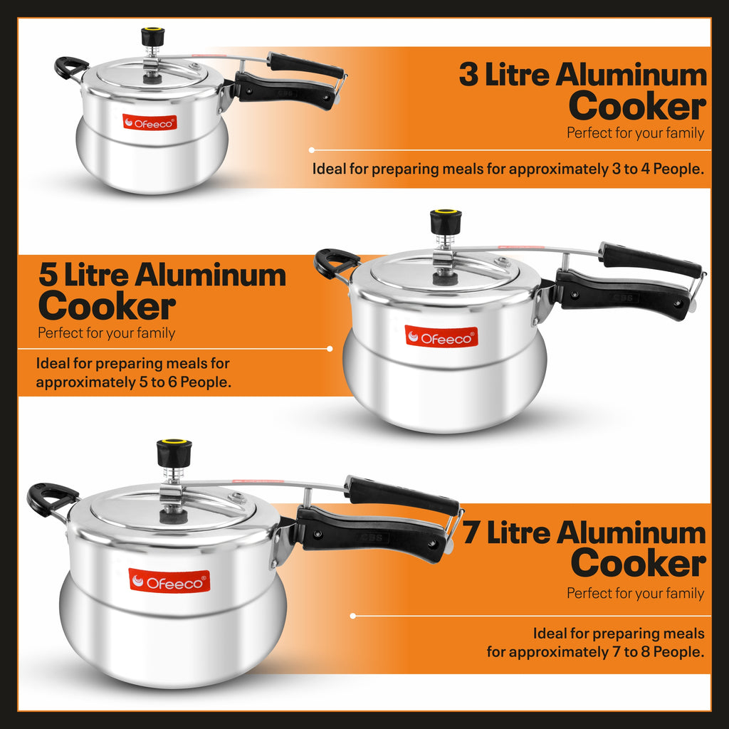 Ofeeco Aluminium Pressure Cooker 3 | 5 | 7 Litre Capacity