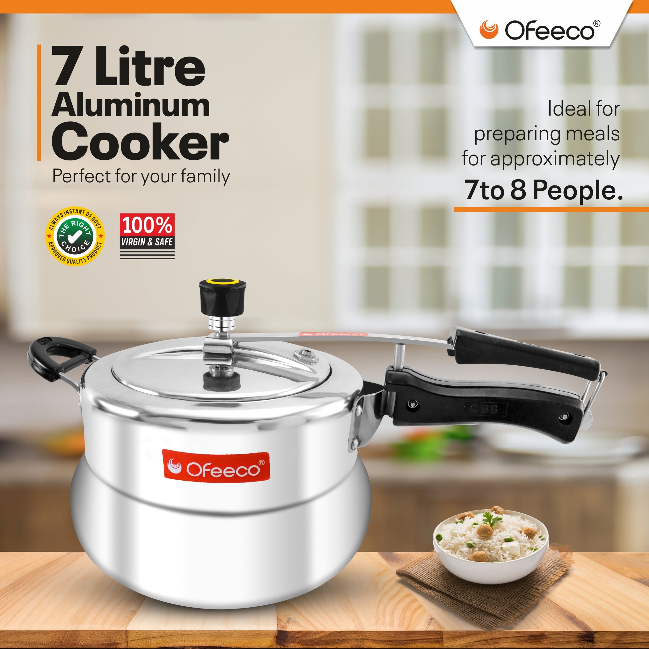 Ofeeco Aluminium Pressure Cooker 3 | 5 | 7 Litre Capacity